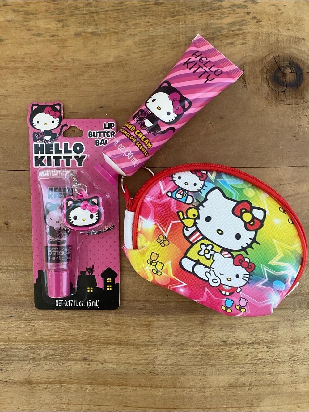 Hello Kitty Pink Lip Balm & Rainbow Coin Purse Set